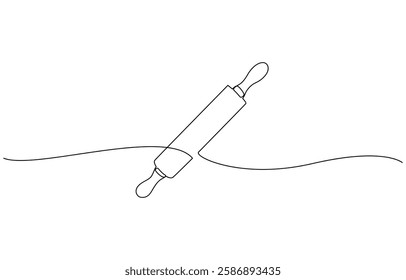 Rolling pin kitchen utensils one line continuous drawing illustration, Kitchen tools continuous one line illustration. Vector minimalist linear illustration.