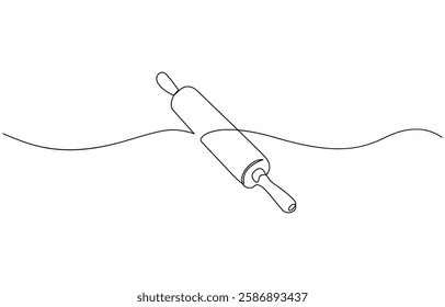 Rolling pin kitchen utensils one line continuous drawing illustration, Kitchen tools continuous one line illustration. Vector minimalist linear illustration.