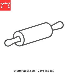 Rolling pin line icon, kitchen and kitchenware, rolling pin vector icon, vector graphics, editable stroke outline sign, eps 10