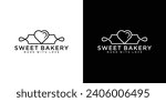 Rolling Pin, Love Bakery Logo Designs Icon Symbols Vector.