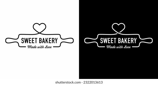 rolling pin, love bakery logo designs icon symbols vector illustration.