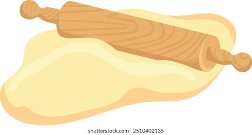 Rolling pin on dough. Baking preparation color icon