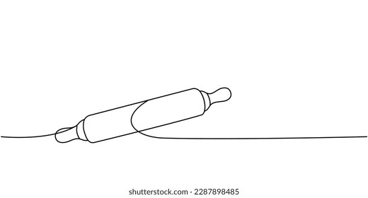 Rolling pin one line continuous drawing. Bakery pastry products continuous one line illustration. Vector minimalist linear illustration.