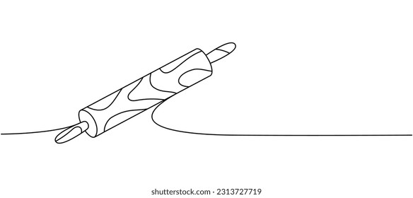 Rolling pin one line continuous drawing. Kitchen tools continuous one line illustration. Vector minimalist linear illustration.
