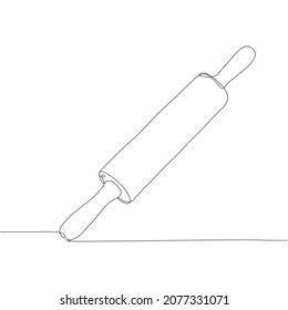 Rolling pin. One single line drawing isolated on white background. Hand-drawn design vector illustration for posters, wall art, tote bag, mobile case, t-shirt print
