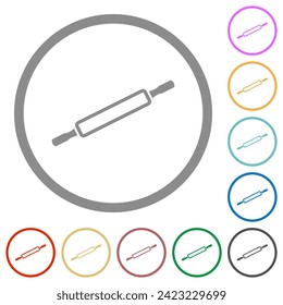 Rolling pin outline flat color icons in round outlines on white background