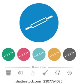 Los iconos de color blanco plano en el contorno del pasador giratorio en el fondo de color redondeado. 6 iconos de bonificación incluidos.