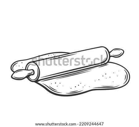 Rolling pin outline icon vector illustration. Line bakers roller kitchen tool to roll round piece of dough and bake cookie, pie or pizza in bakery, cookware and kitchenware for food preparation