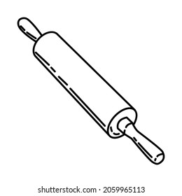 Rolling Pin Part of Cooking Accessories and Equipment Device Hand Drawn Icon Set Vector.