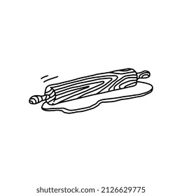 Rolling pin for preparing dough for baking, hand drawn doodle vector illustration isolated on white background. Rolling bin as logo element for bakery or confectionery.
