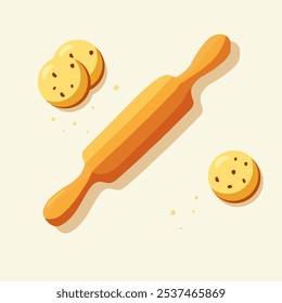 Rolling pin, rocking pin, rolling pin, wooden stick, kitchen roller, dough rolling machine, dough tool, bakery, Cardboard vector illustration