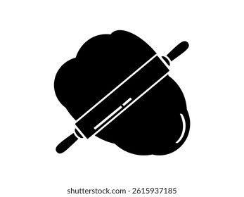 Rolling pin rolls dough icon isolated on white background.