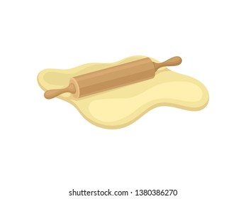 Rolling pin rolls the dough. Vector illustration.