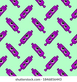 Rolling pin, seamless pattern on green background.
