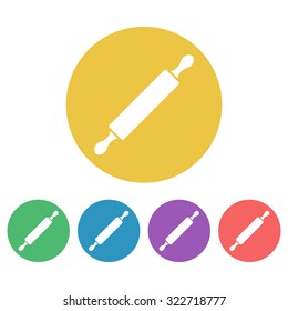 Rolling pin set of vector colored round icons