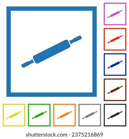 Rolling pin solid flat color icons in square frames on white background