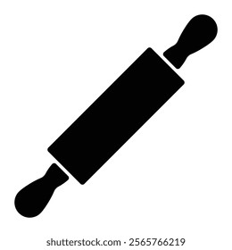 Rolling pin vector icon. Baking tool symbol for kitchen, cooking, and pastry design. Black silhouette isolated on white background.