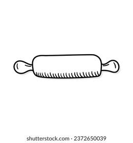 Rolling pin vector icon in doodle style. Symbol in simple design. Cartoon object hand drawn isolated on white background.