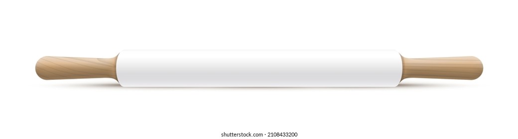 Rolling pin vector illustration. 3d wooden and plastic roller tool to roll homemade dough before baking, home kitchen equipment, bakers utensils collection isolated on white background