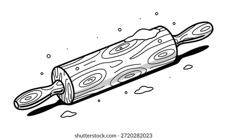 Rolling pin vector illustration. Hand drawn wood textured sketch style isolated on transparent background. Detailed wood rolling pin vector.