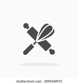 Rolling pin and whisk icon. For your design, logo. Vector illustration.