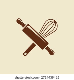 Icono de herramientas de cocina de rodillo y batidor para conceptos de panadería, cocina y pastelería