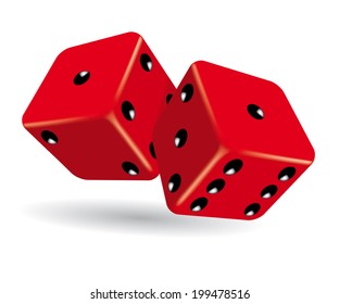 Rolling red dice vector illustration.