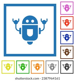 Rolling robot flat color icons in square frames on white background