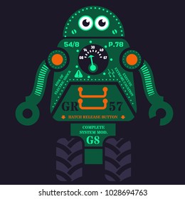 Rolling robot illustration. Artistic design of futuristic mechanism. Design for kids.