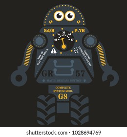 Rolling robot illustration. Artistic design of futuristic mechanism. Design for kids.