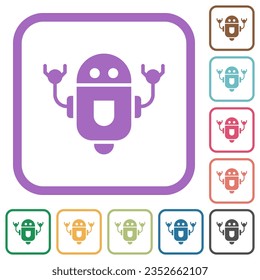 Rolling robot simple icons in color rounded square frames on white background
