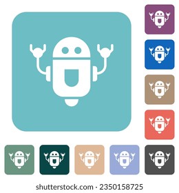 Robot giratorio iconos planos blancos sobre fondo cuadrado redondeado de color