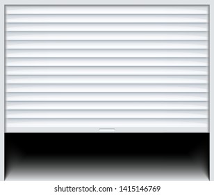 Rolling shutter door. Roller garage metal gate. Electric roll white window background shutter.