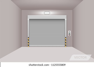 Rolling shutter door in warehouse workshop., Vector, Illustration.
