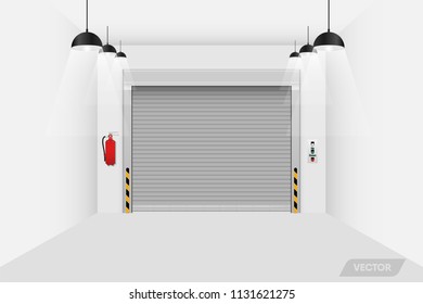 Rolling shutter door in warehouse workshop., Vector, Illustration.