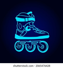 Rolling skate neon art logo. Inline skater colorful design with dark background. Sport shoes vector illustration. Isolated black background for t-shirt, poster, clothing, merch, apparel. 