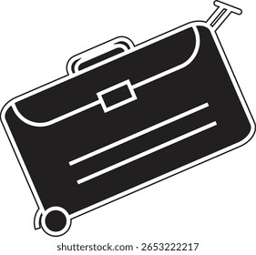 Ícone de mala rolante em posição angular representando o movimento do viajante, bagagem portátil ou preparação de férias com fundo transparente