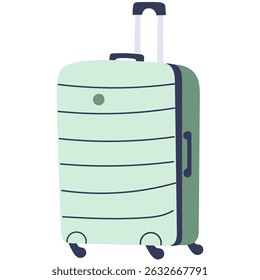 Rolling suitcase illustration. Travel luggage with wheels and handle, perfect for vacation, tourism, summer holidays  or adventure-themed designs. 
