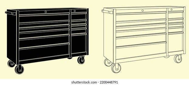 Rolling Tool Cabinet,rolling Tool Chest,outline Withe Silhouette.