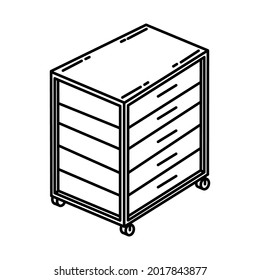 Rolling Tool Chest Is Part Of Mechanical Equipment Device Hand Drawn Vector Icon Set.