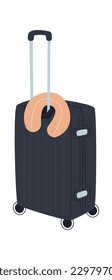 Rolling travel suitcase with neck pillow. Vector illustration