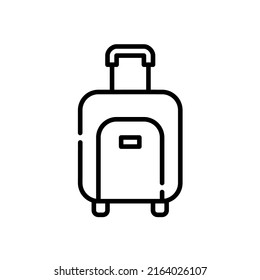 Rolling Wheel Travel Bag. Airplane Cabin Size Luggage. Pixel Perfect, Editable Stroke Line Icon