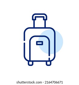 Rolling Wheel Travel Bag. Airplane Cabin Size Luggage. Pixel Perfect, Editable Stroke Line Art Icon