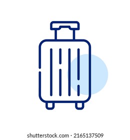 Rolling wheel travel bag. Airplane luggage. Pixel perfect, editable stroke line art icon