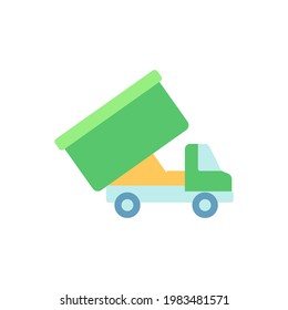 Roll-off truck vector flat color icon. Open top dumpster. Organizational clear outs. Convenient disposal option. Household junk. Cartoon style clip art for mobile app. Isolated RGB illustration