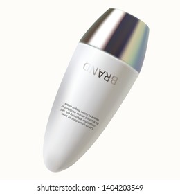 Roll-on deodorant antiperspirant realistic vector. Skin care cosmetics for fresh aroma and anti-sweat. White plastic tube with silver cap isolated on white background. Packaging design template