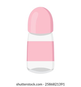 Roll-on deodorant icon. A pink and white roll-on deodorant bottle on a white background. Used for personal hygiene, odor protection, and freshness.