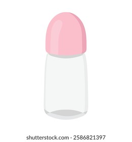 Roll-on deodorant icon. A pink and white roll-on deodorant bottle on a white background. Used for personal hygiene, odor protection, and freshness.