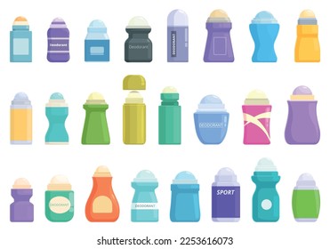 Roll-on deodorant icons set cartoon vector. Fashion spa. Bathroom skin