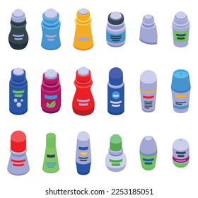 Roll-on deodorant icons set isometric vector. Spa skin. Fashion skin